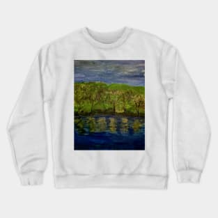 lake with trees around reflecting into the lake Crewneck Sweatshirt